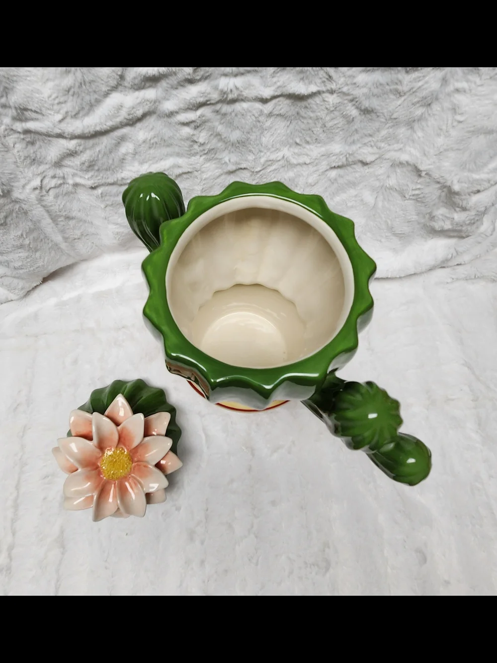 Cracker Barrel Green Cactus Cookie Jar with Peach Flower